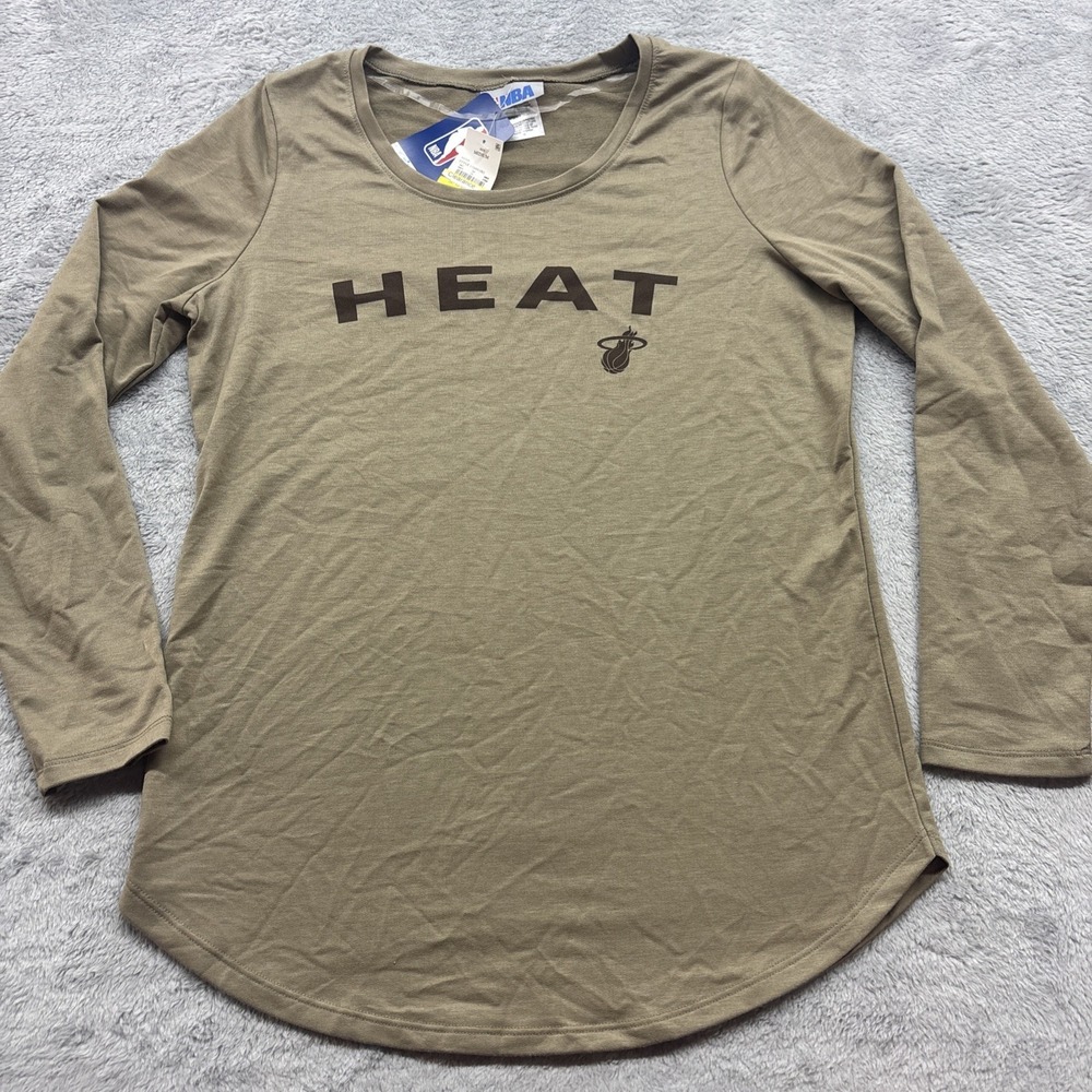 Miami Heat NBA Women's M Scoop Neck Long Sleeve Tee Tan‎ New